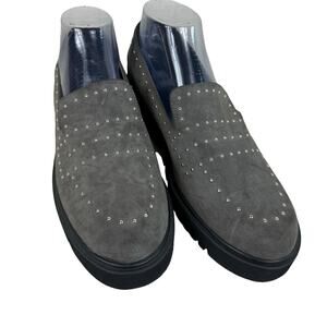 Jane And The Shoe NWOT Elena Gray Metal Suede Studded Slip On Loafers Size 9.5